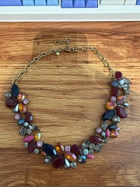 J.Crew Statement Multi-Color Crystal Collar Necklace - Gold Tone